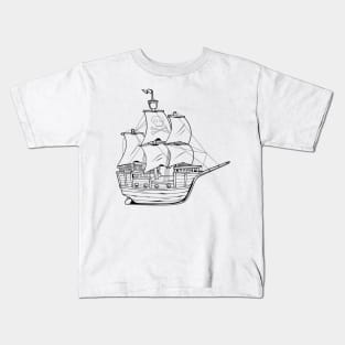 Drawing of a pirate ship Kids T-Shirt